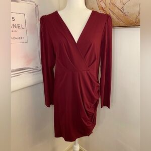 Sarin Mathews Long Sleeve Wrap Style Dress Burgundy Size XL